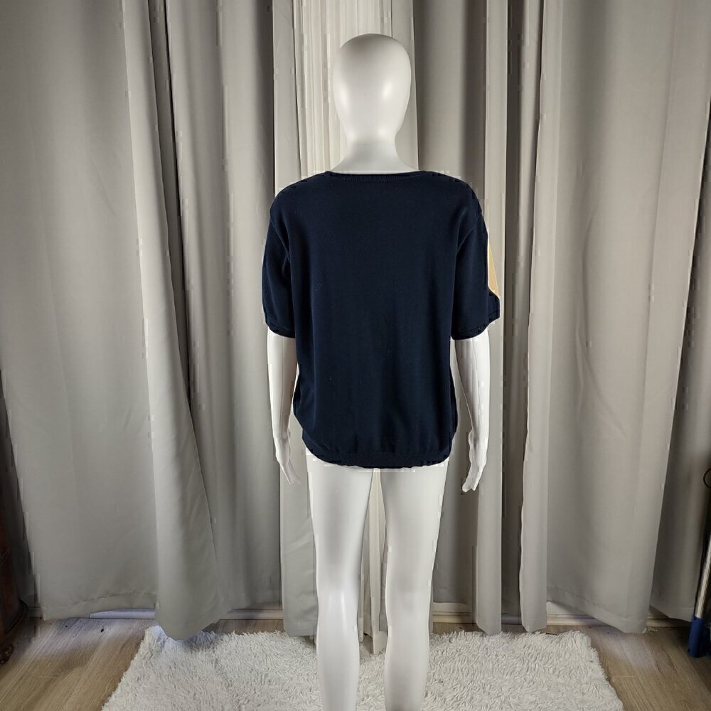 Liz Claiborne Liz Golf Womens Tan And Blue Argyle Short Sleeve Sweater Size XL - Picture 3 of 12